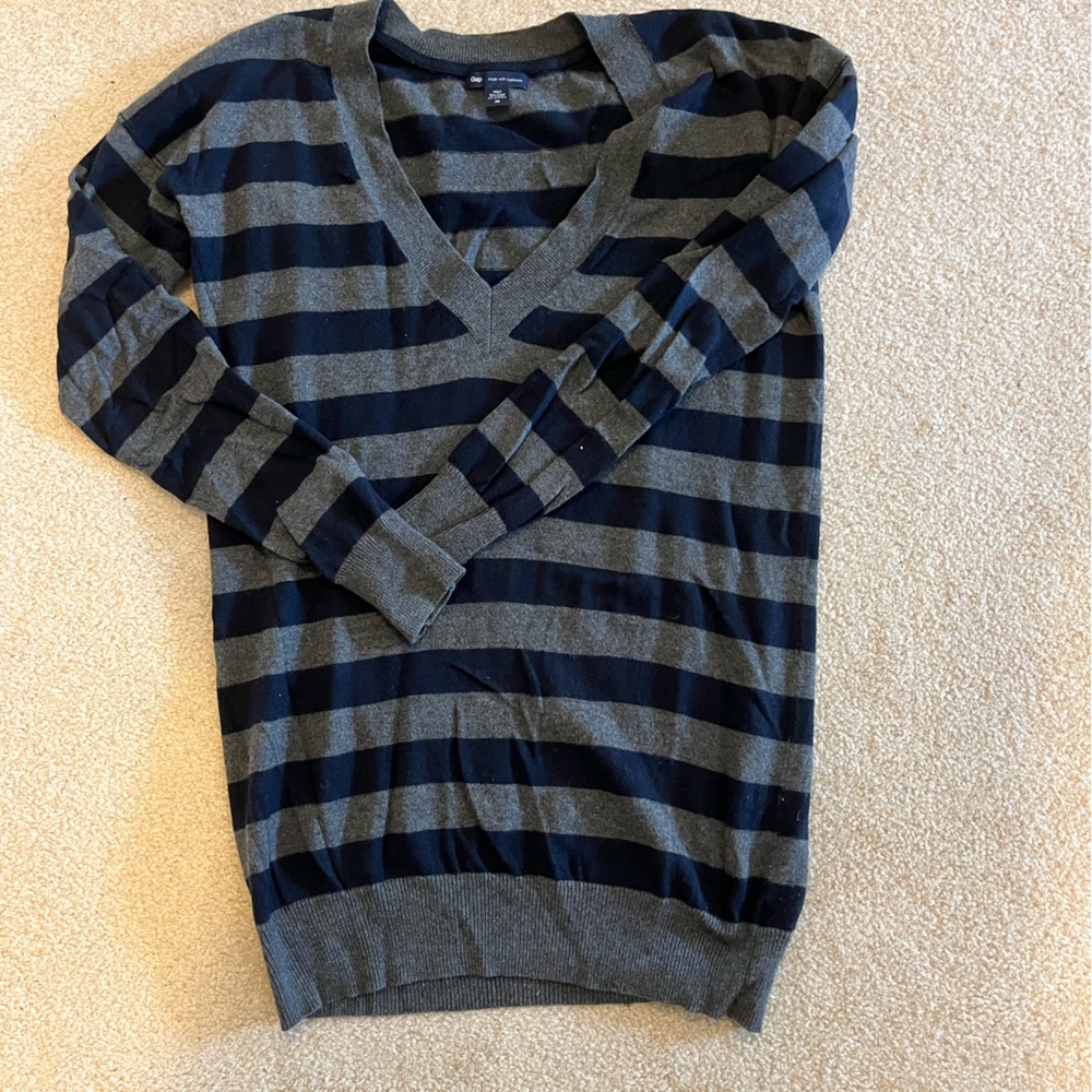 Navy and gray striped fall sweater